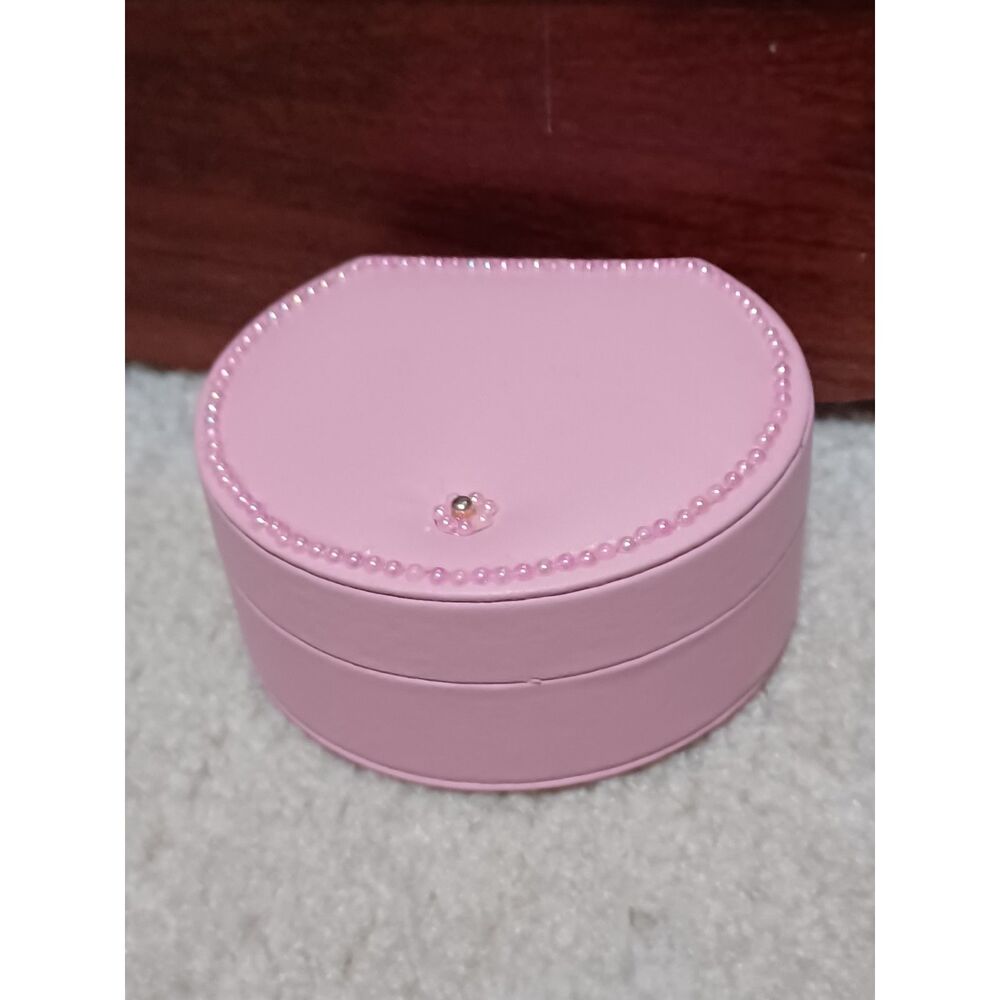 Pale Pink Faux Leather Travel Jewelry Case, Half-Moon Design